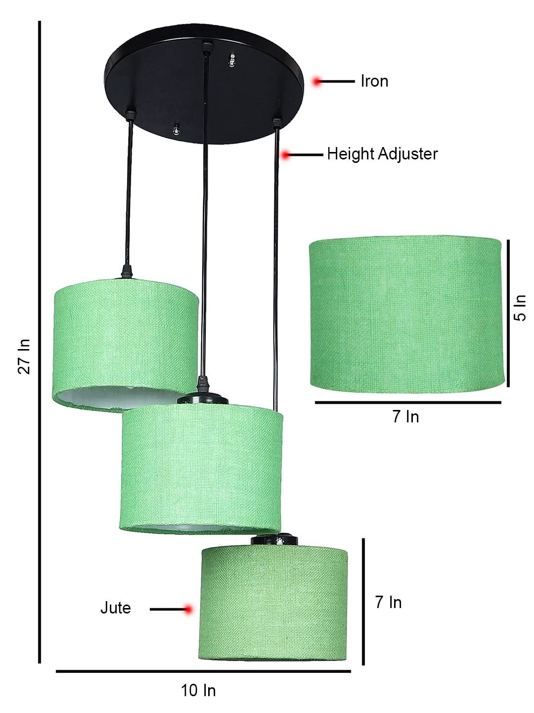 Green Jute Round Drum Cluster Hanging Lamp for Living Room
