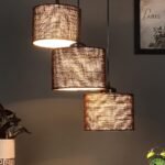 Brown Jute Round Drum Cluster Hanging Lamp