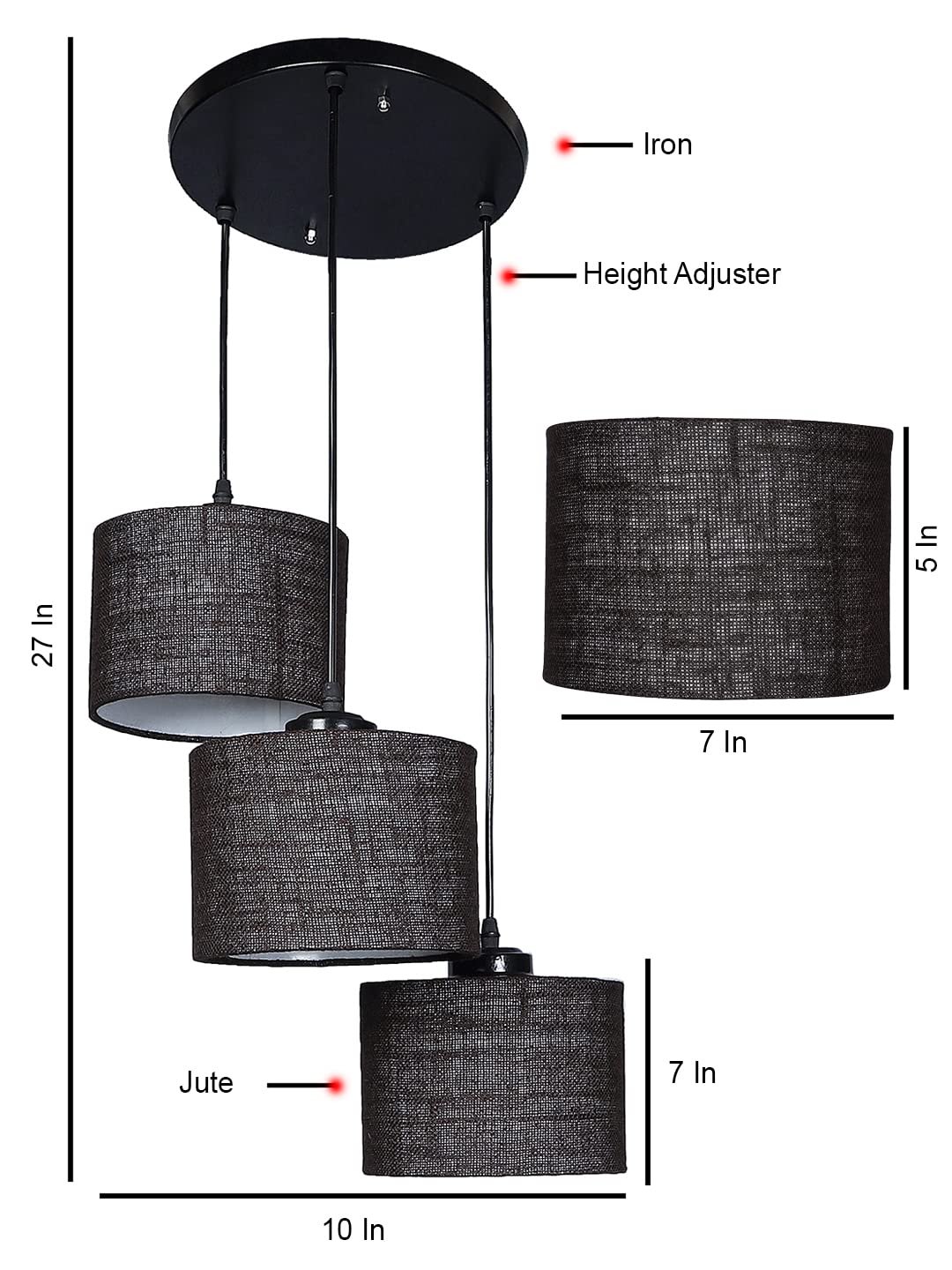Brown Jute Round Drum Cluster Hanging Lamp