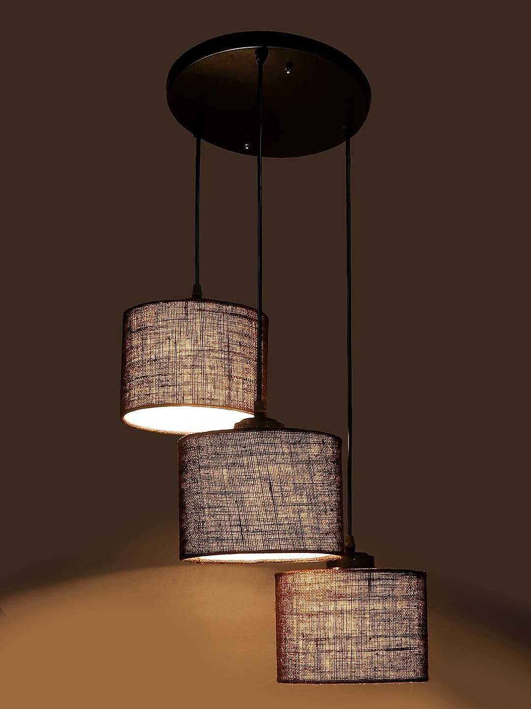 Brown Jute Round Drum Cluster Hanging Lamp