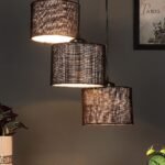 Black Jute Round Drum Cluster Hanging Lamp