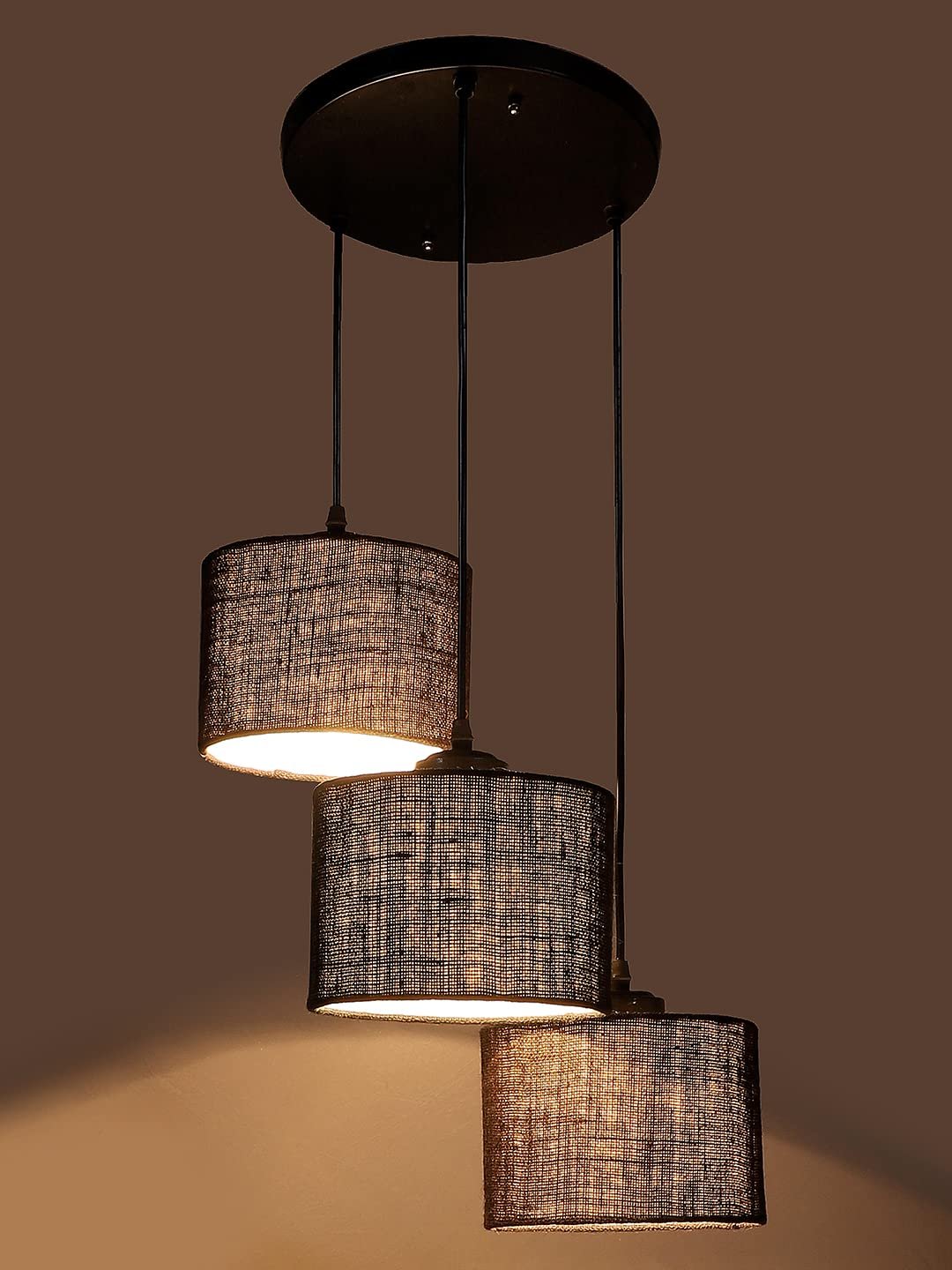 Black Jute Round Drum Cluster Hanging Lamp