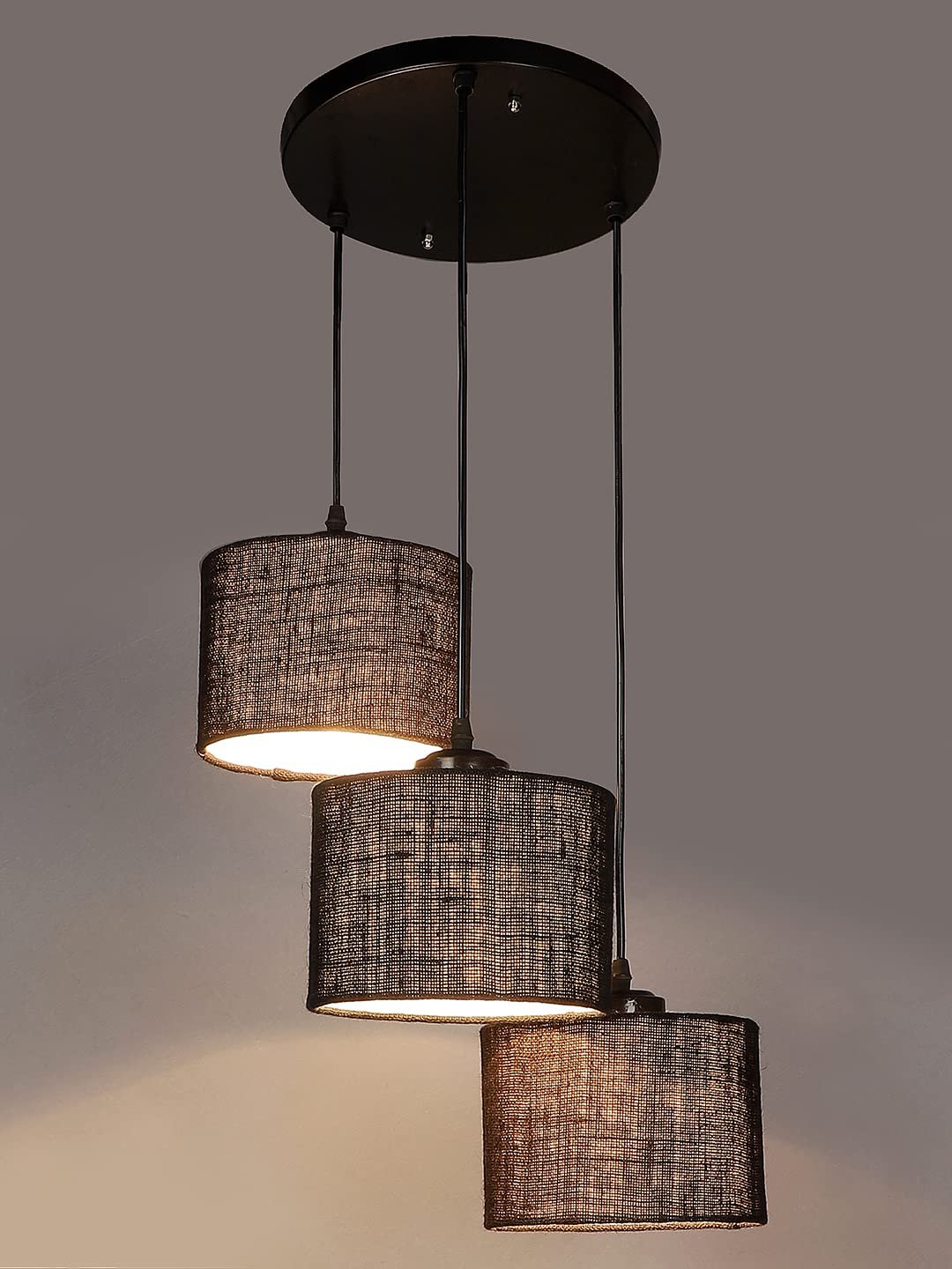 Black Jute Round Drum Cluster Hanging Lamp