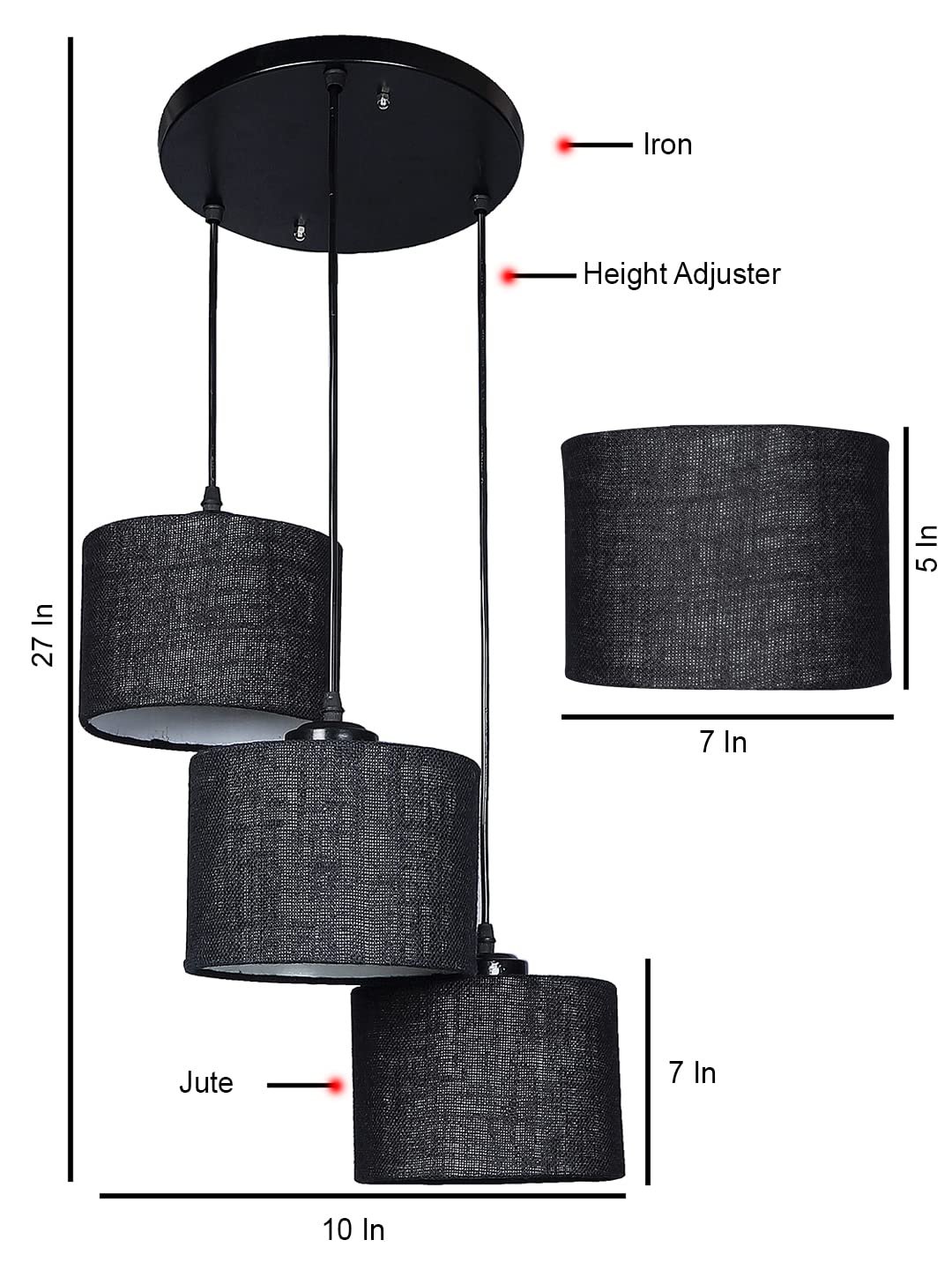 Black Jute Round Drum Cluster Hanging Lamp
