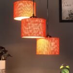 Orange Jute Round Drum Cluster Hanging Lamp