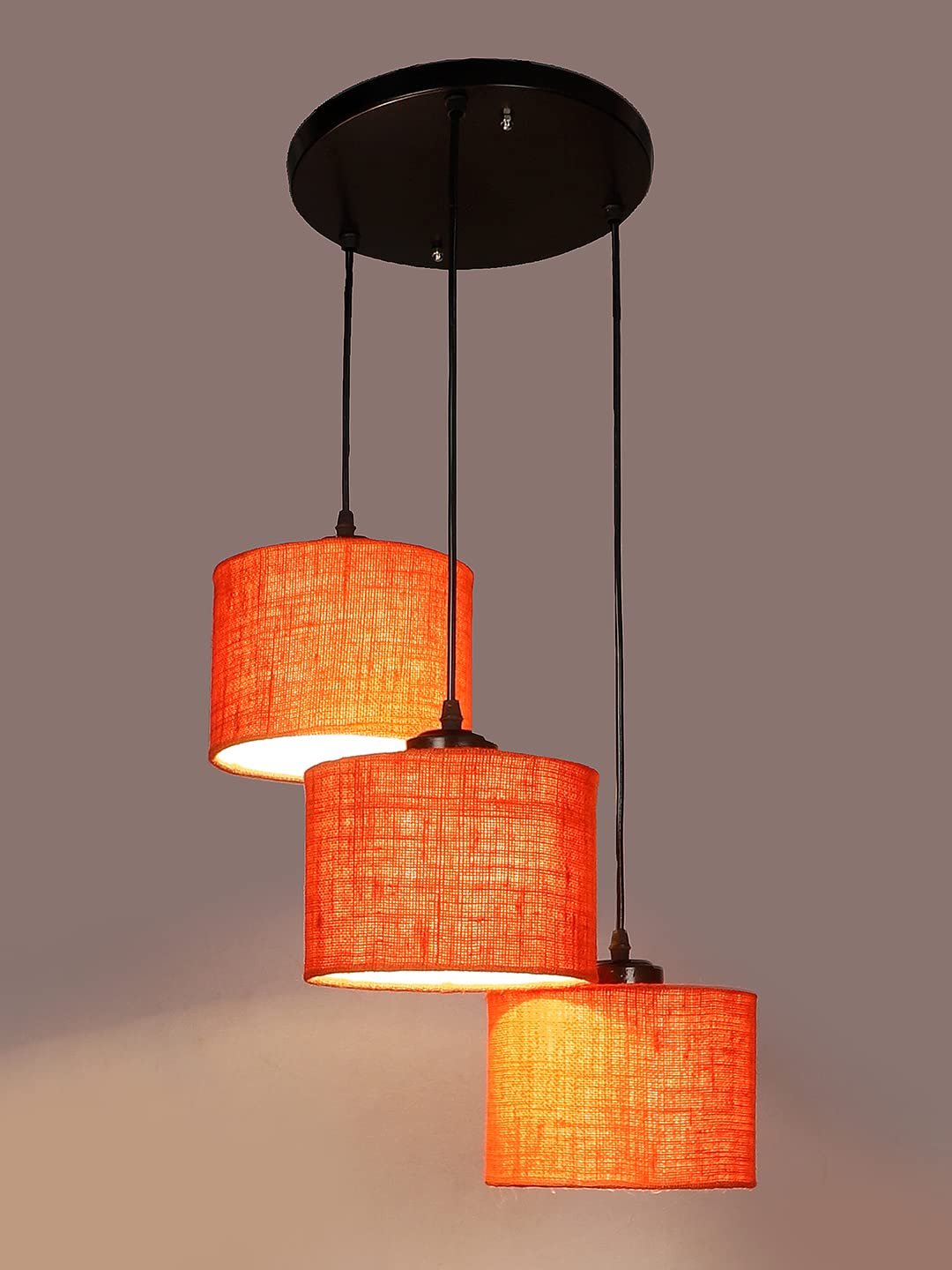 Orange Jute Round Drum Cluster Hanging Lamp