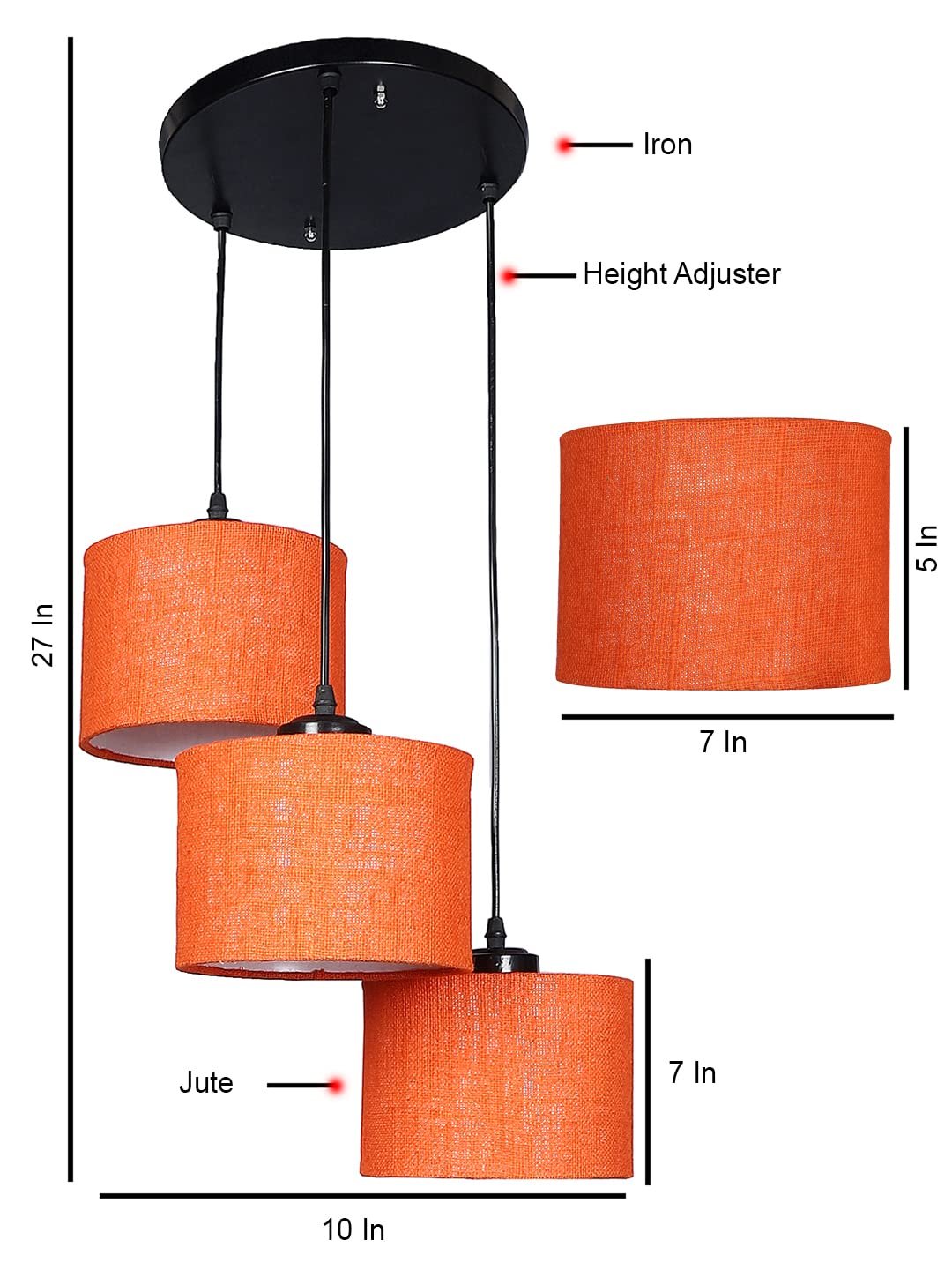Orange Jute Round Drum Cluster Hanging Lamp