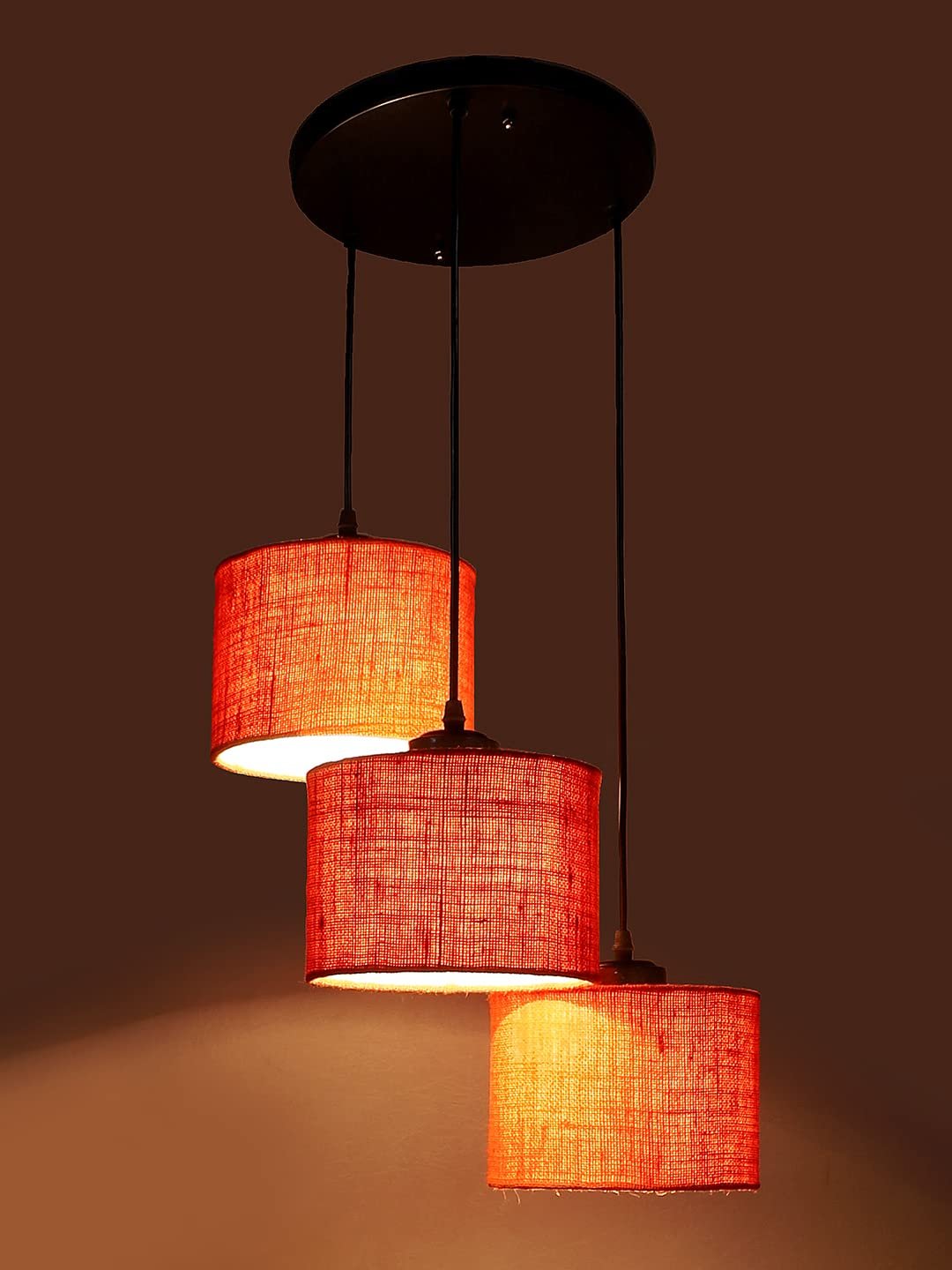 Orange Jute Round Drum Cluster Hanging Lamp