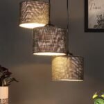 Grey Jute Round Drum Cluster Hanging Lamp