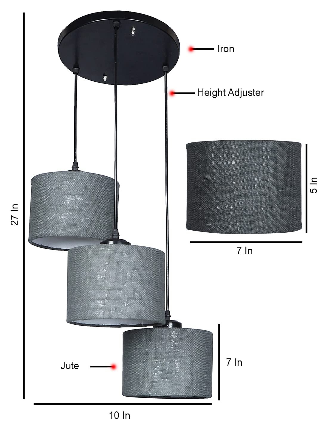 Grey Jute Round Drum Cluster Hanging Lamp