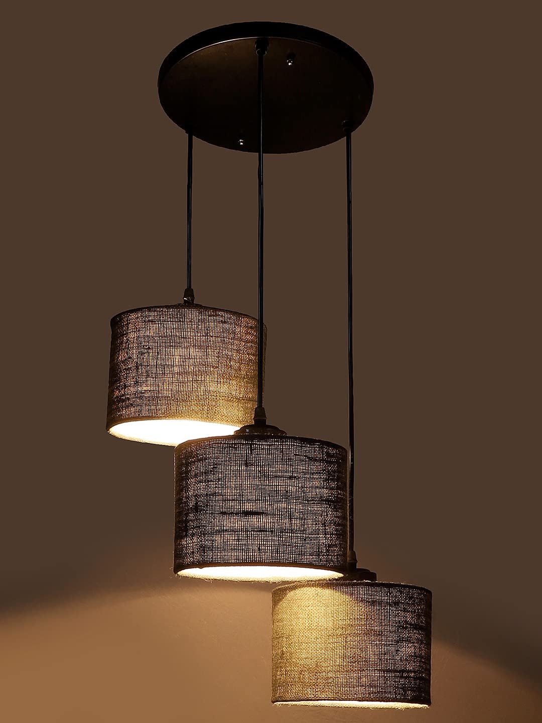 Grey Jute Round Drum Cluster Hanging Lamp