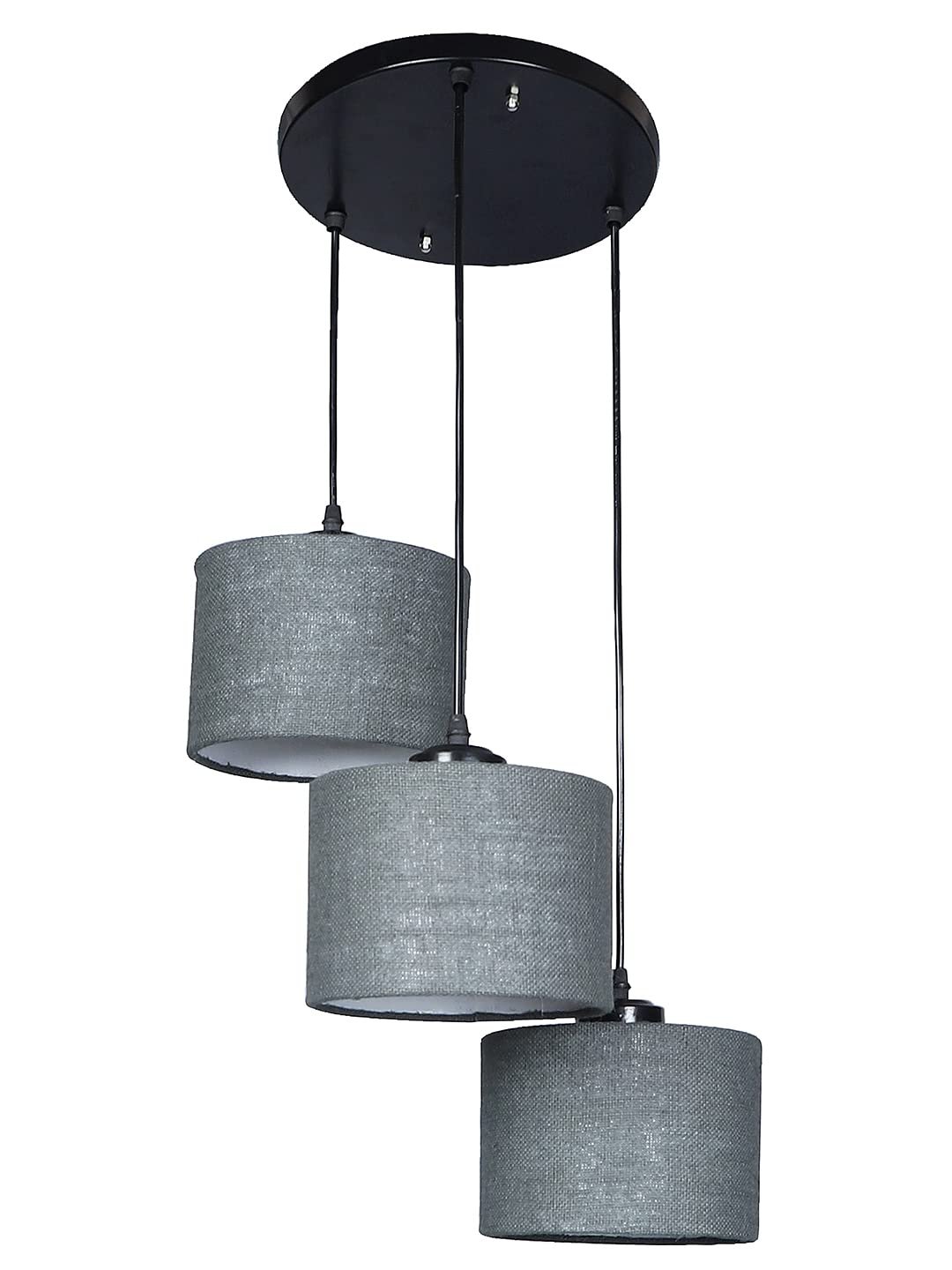 Grey Jute Round Drum Cluster Hanging Lamp