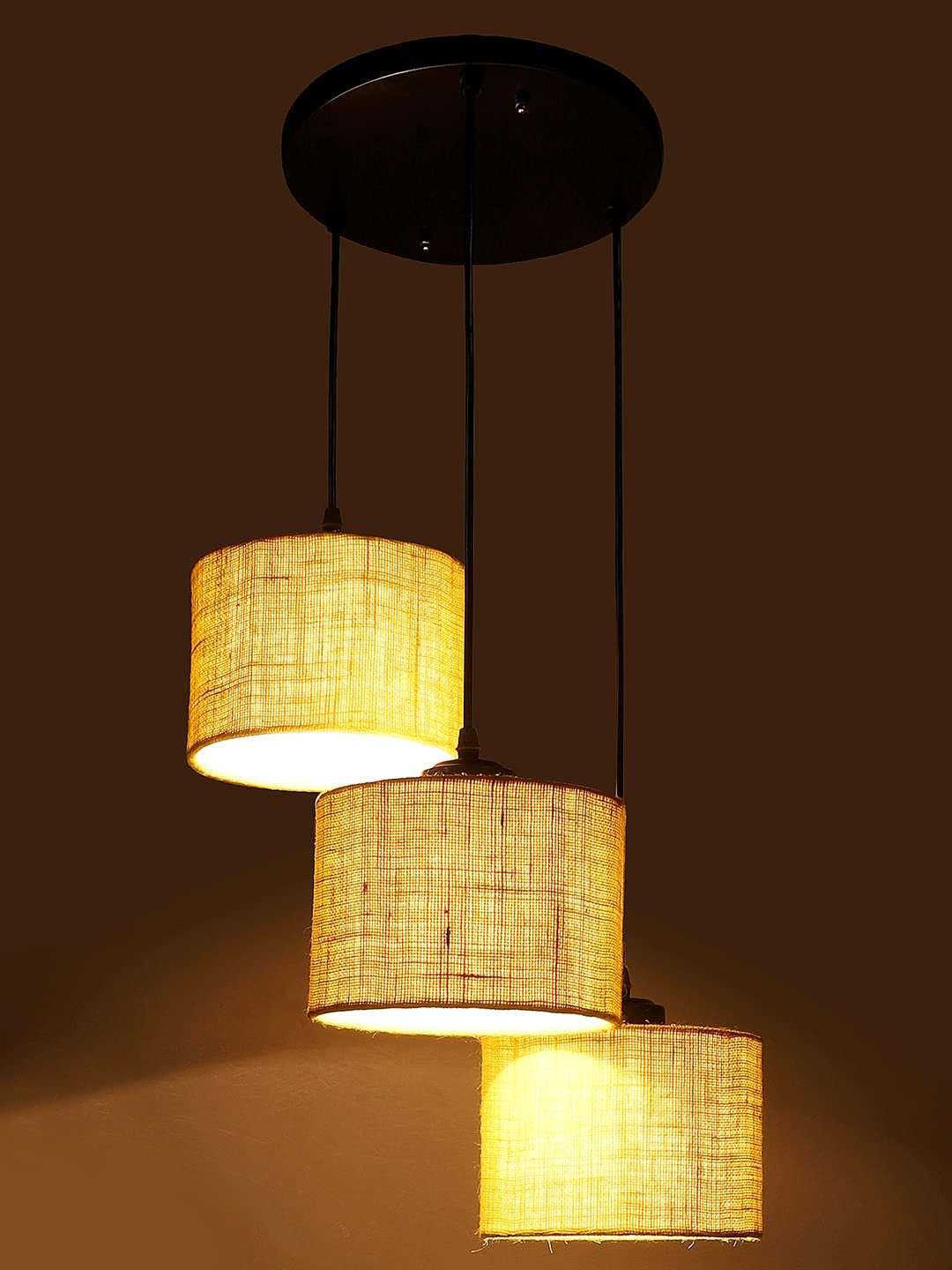 Yellow Jute Round Drum Cluster Hanging Lamp