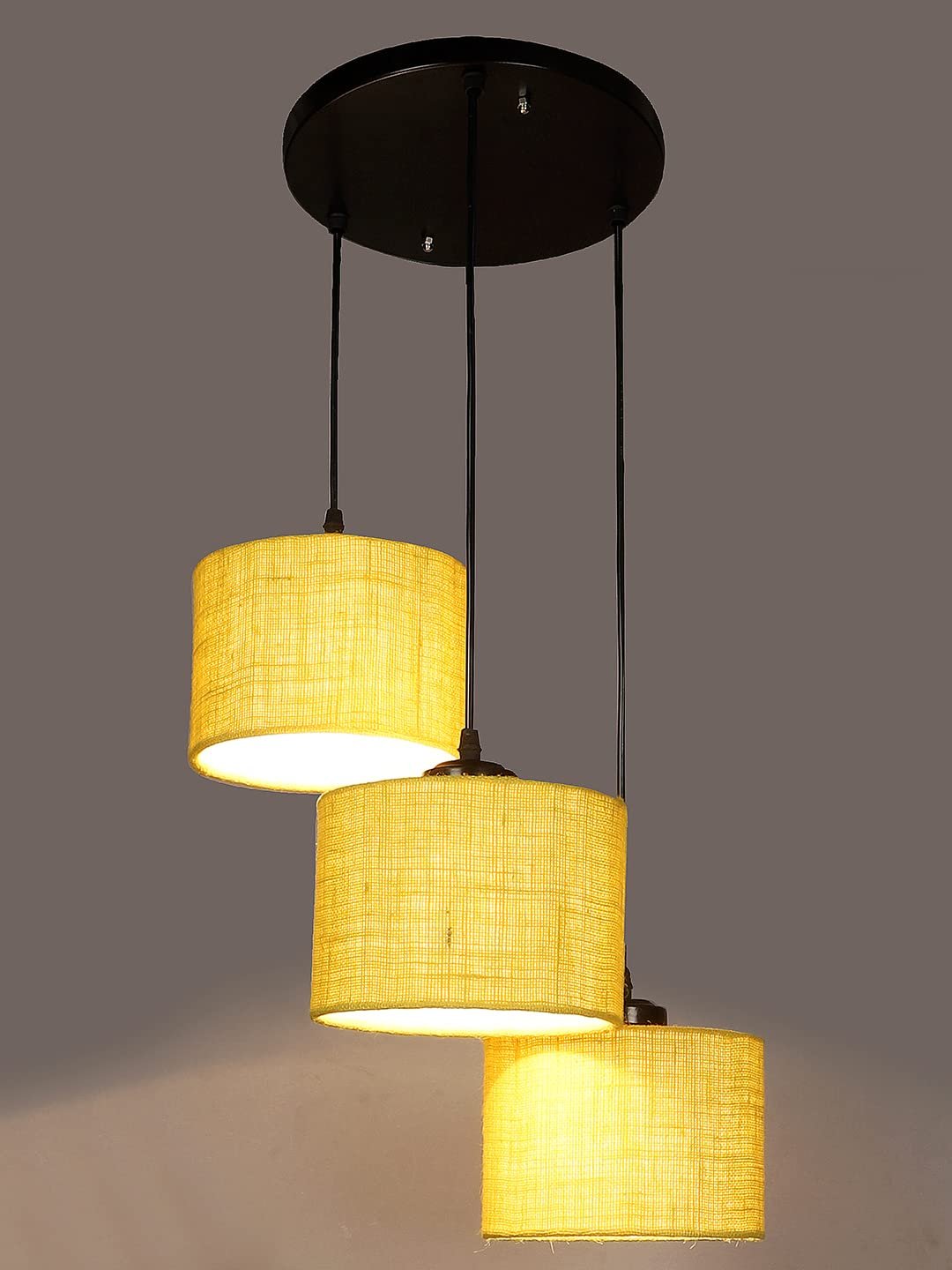 Yellow Jute Round Drum Cluster Hanging Lamp