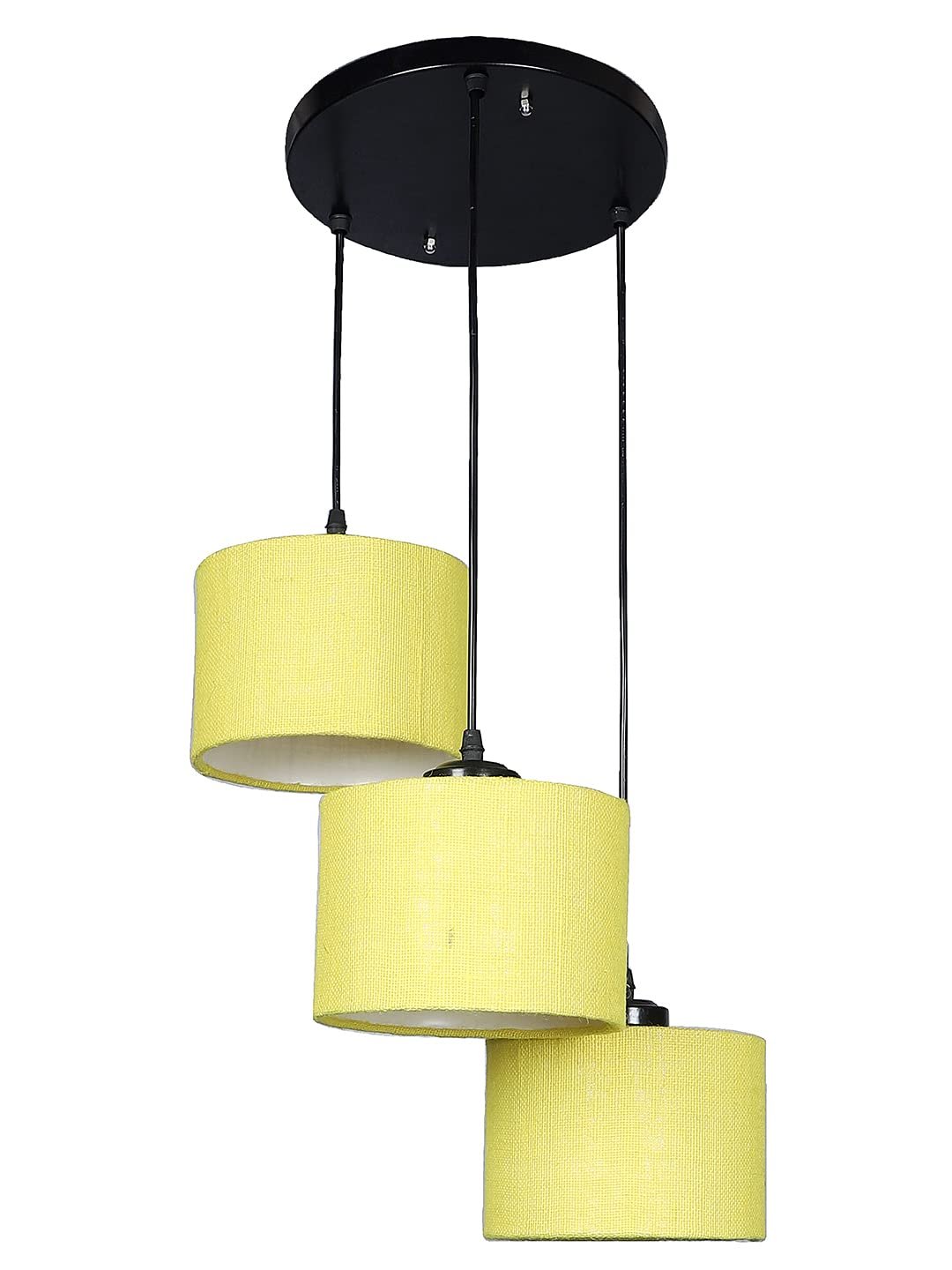 Yellow Jute Round Drum Cluster Hanging Lamp