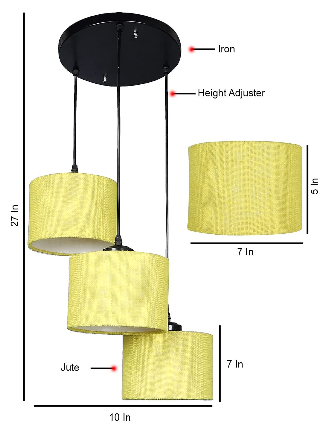 Yellow Jute Round Drum Cluster Hanging Lamp