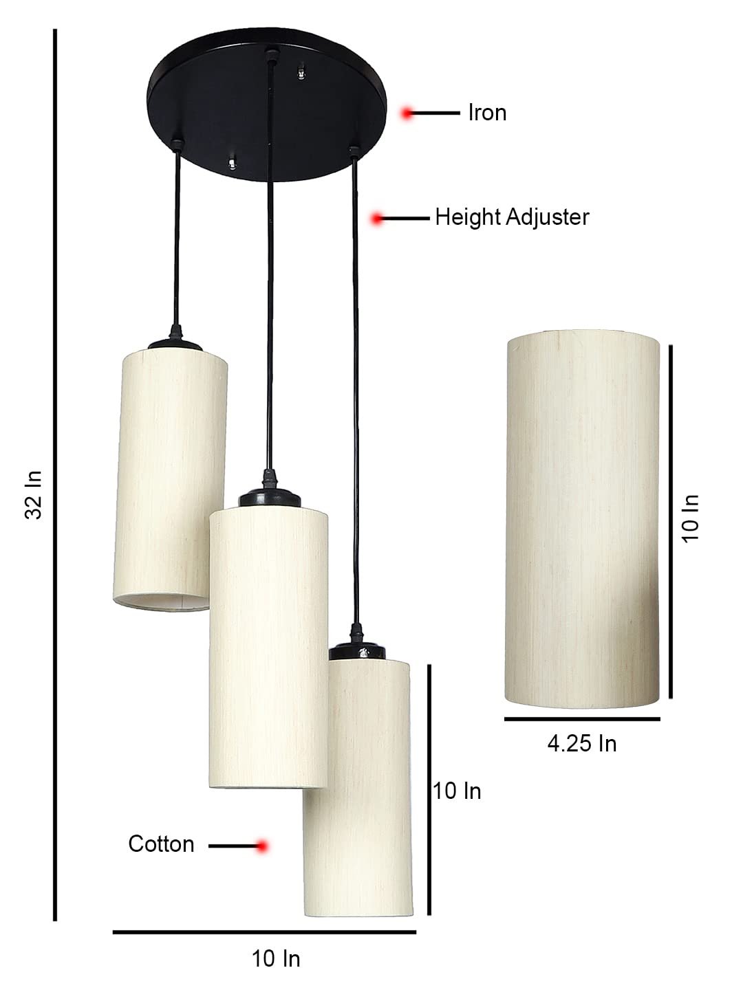 Off-White Cotton Cylindrical Cluster Hanging Lamp