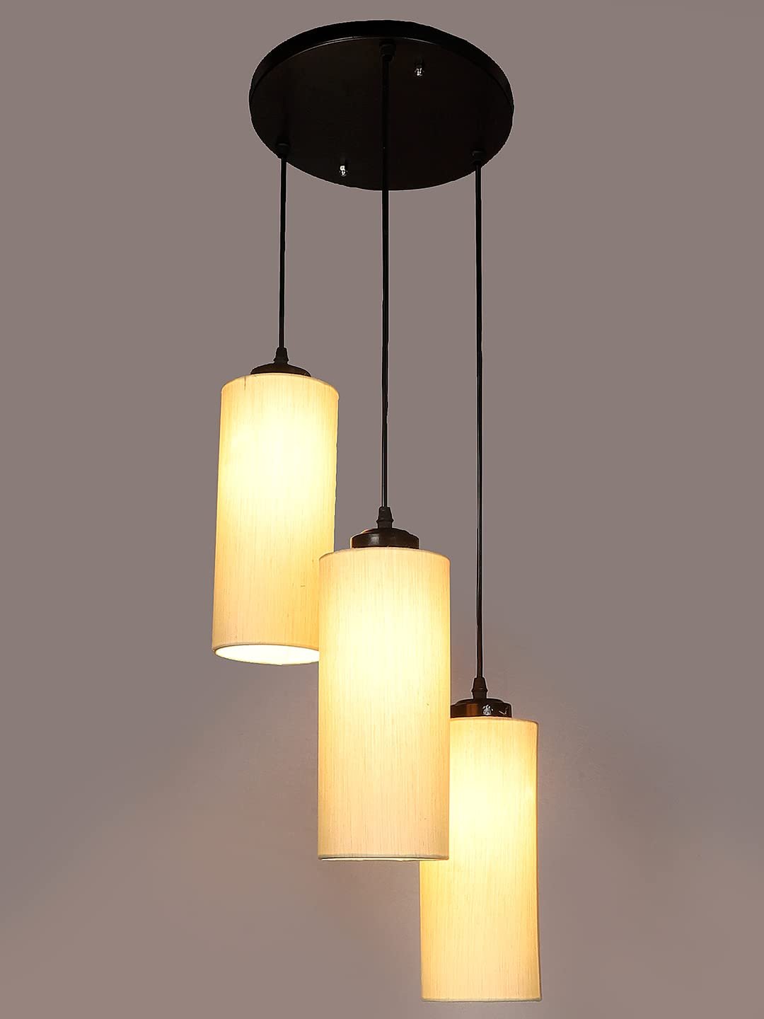 Off-White Cotton Cylindrical Cluster Hanging Lamp