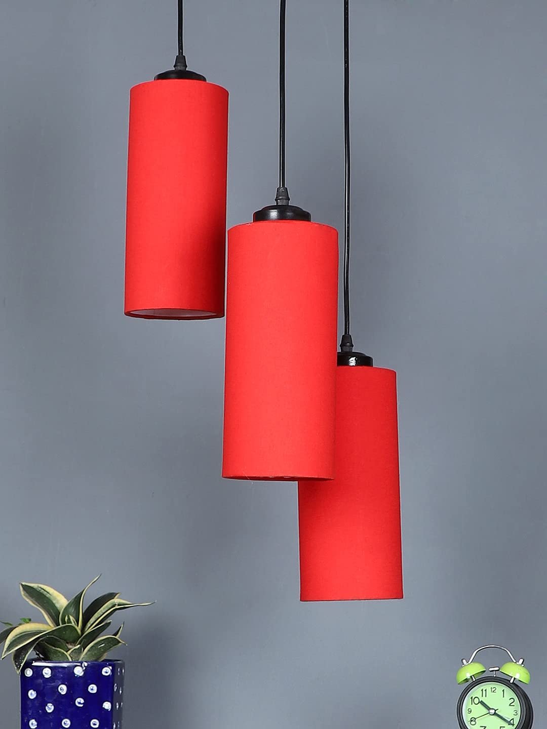 Red CottonCylindrical Cluster Hanging Lamp