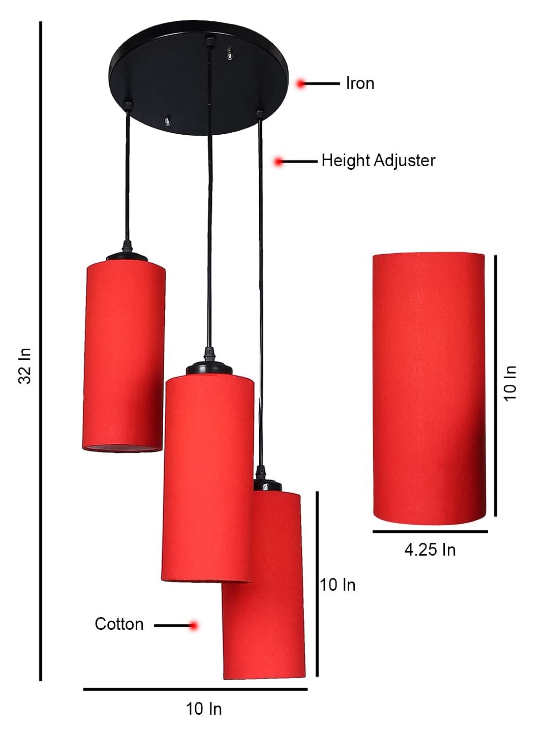 Red CottonCylindrical Cluster Hanging Lamp