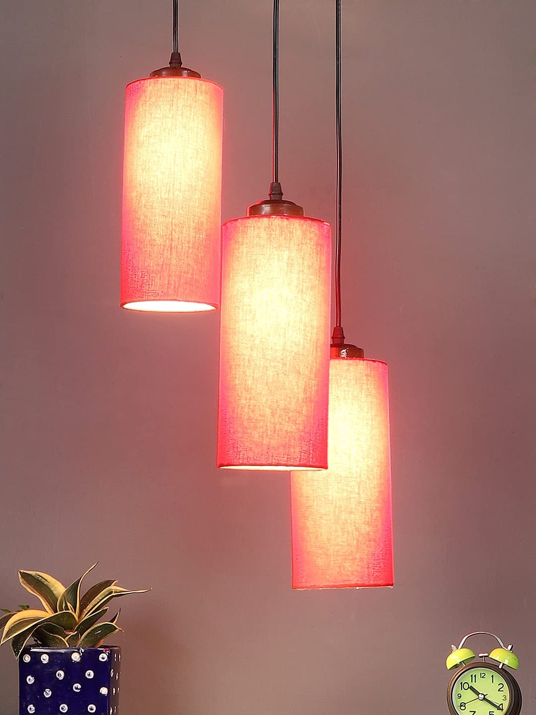 Red CottonCylindrical Cluster Hanging Lamp