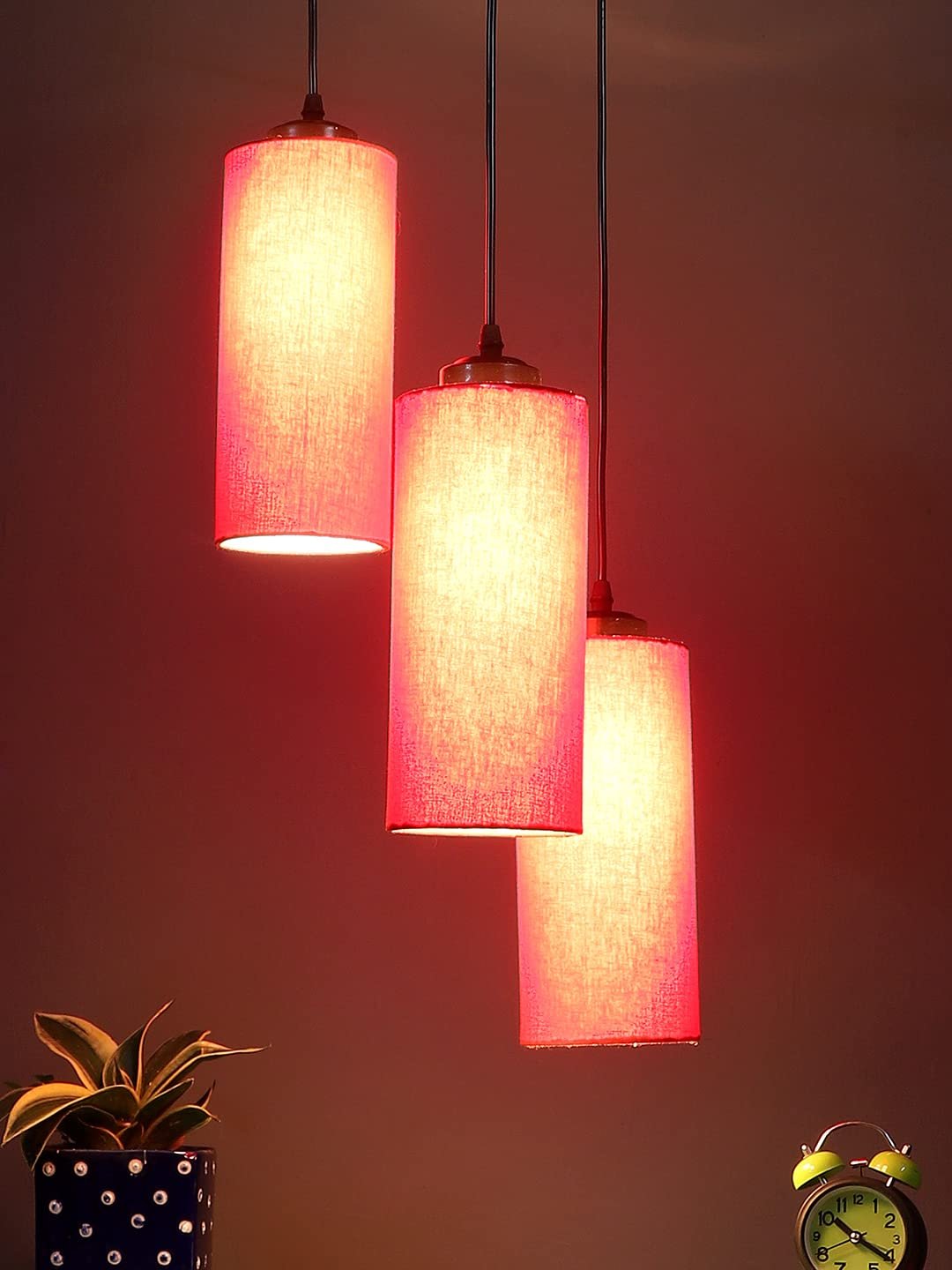 Red CottonCylindrical Cluster Hanging Lamp