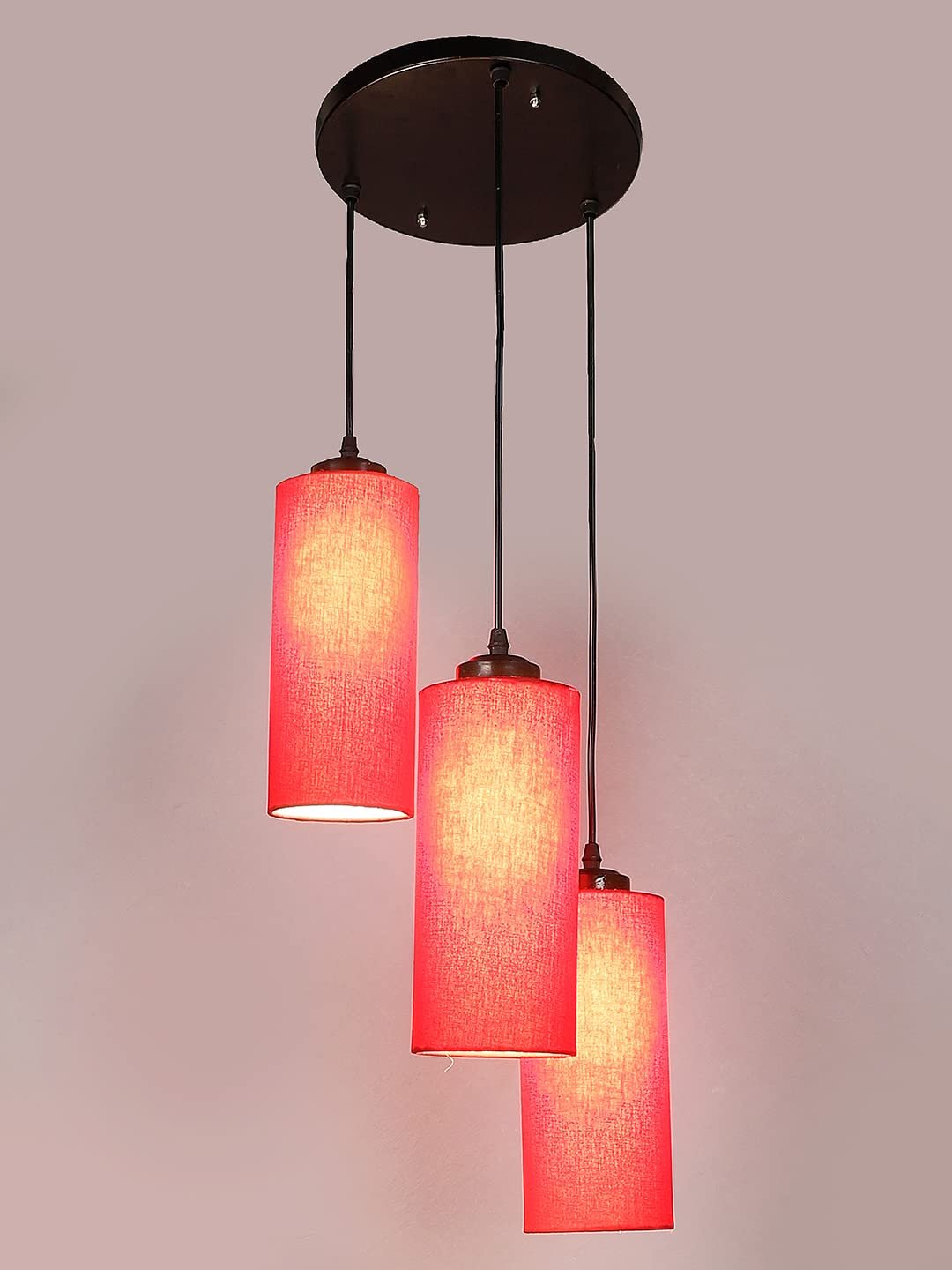 Red CottonCylindrical Cluster Hanging Lamp