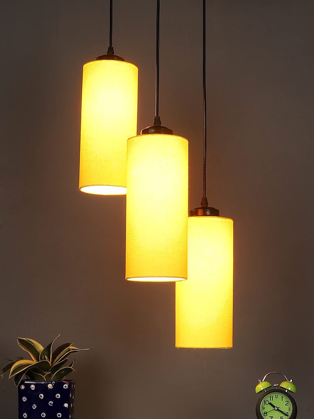 Yellow Cotton Cylindrical Cluster Hanging Lamp