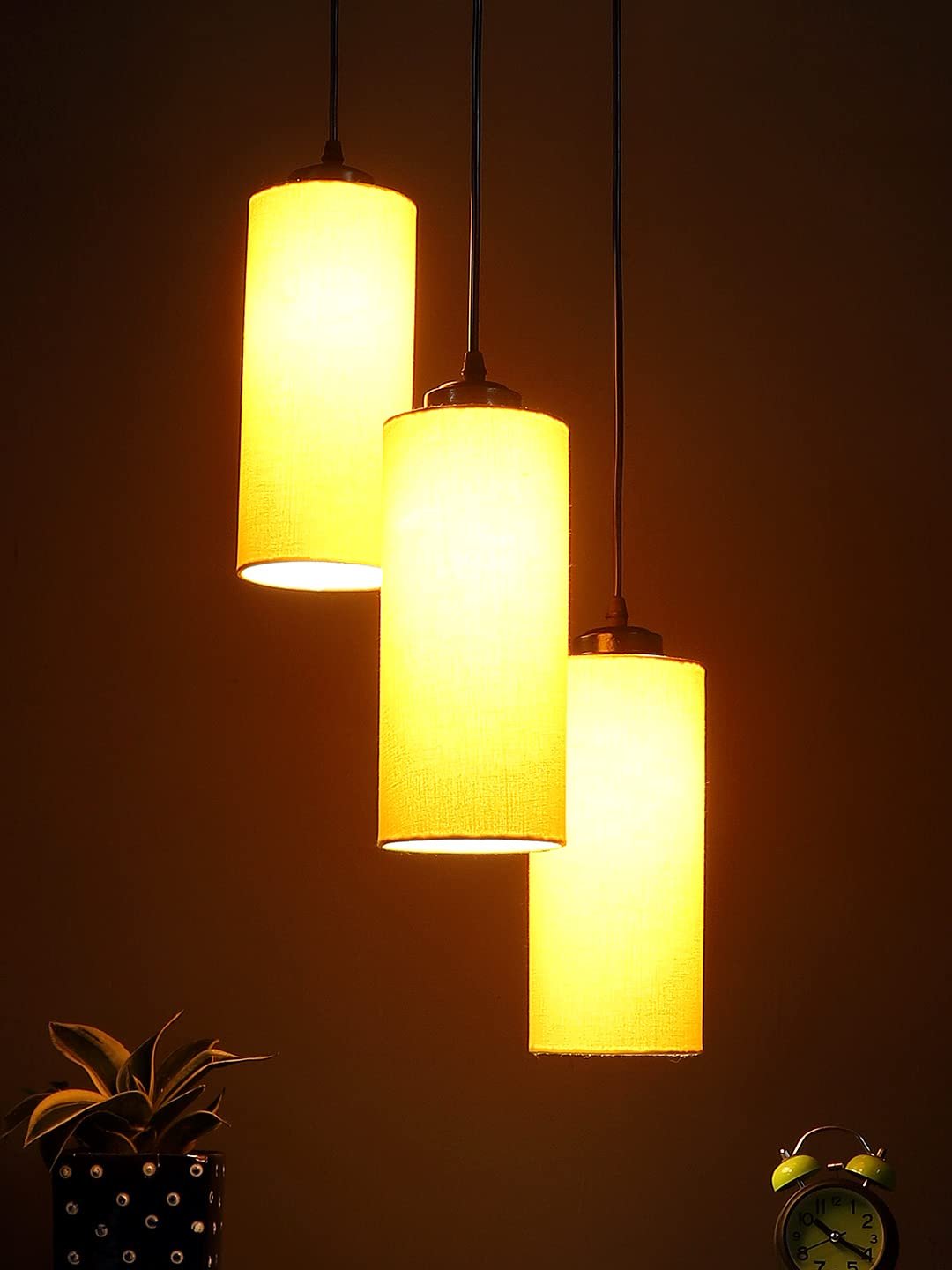 Yellow Cotton Cylindrical Cluster Hanging Lamp