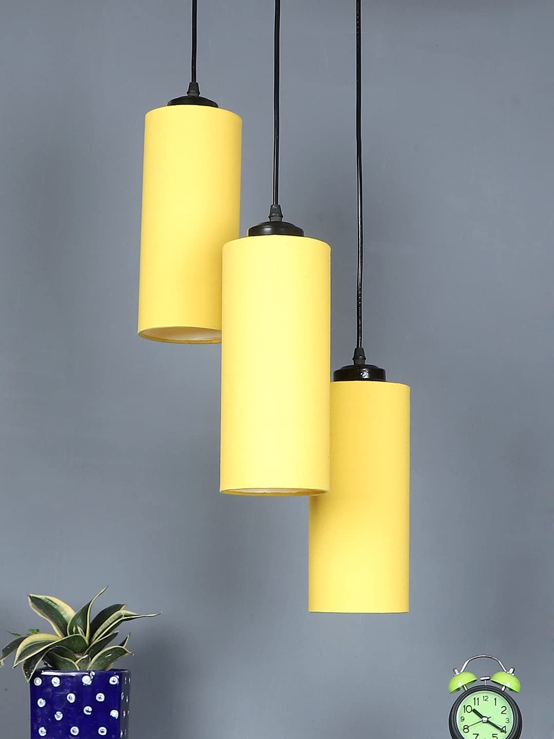 Yellow Cotton Cylindrical Cluster Hanging Lamp