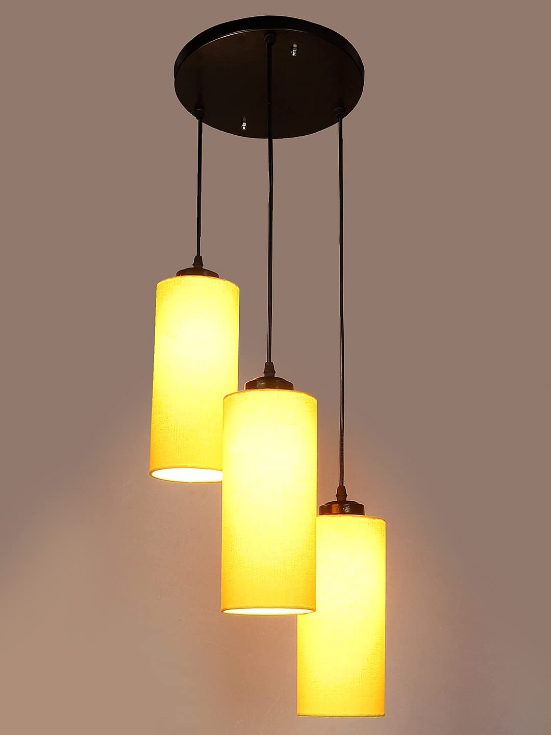 Yellow Cotton Cylindrical Cluster Hanging Lamp