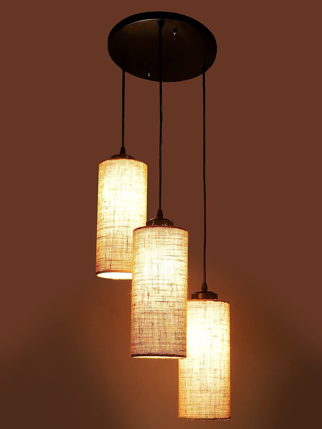 Beige Jute Cylindrical Cluster Hanging Lamp