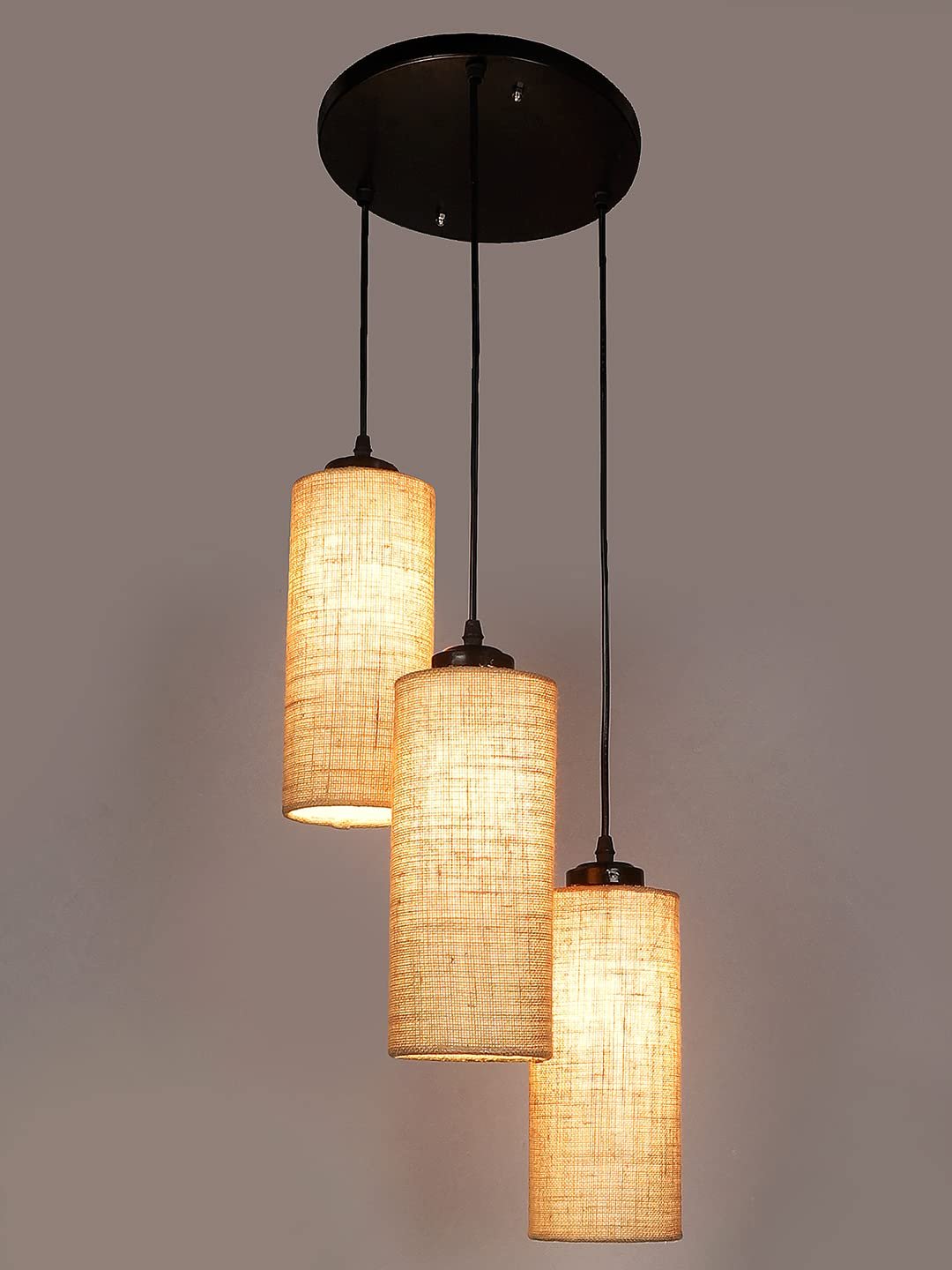 Beige Jute Cylindrical Cluster Hanging Lamp