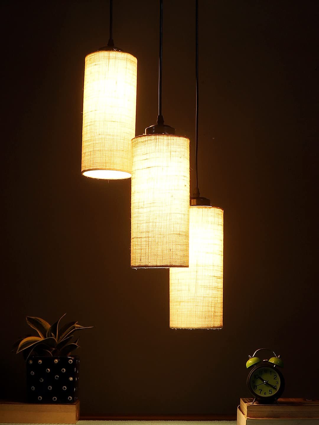 White Jute Cylindrical Cluster Hanging Lamp