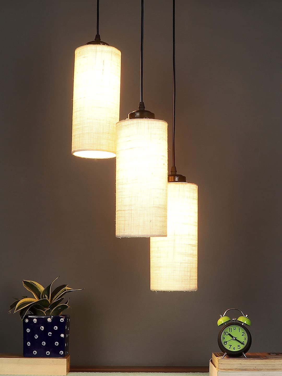 White Jute Cylindrical Cluster Hanging Lamp