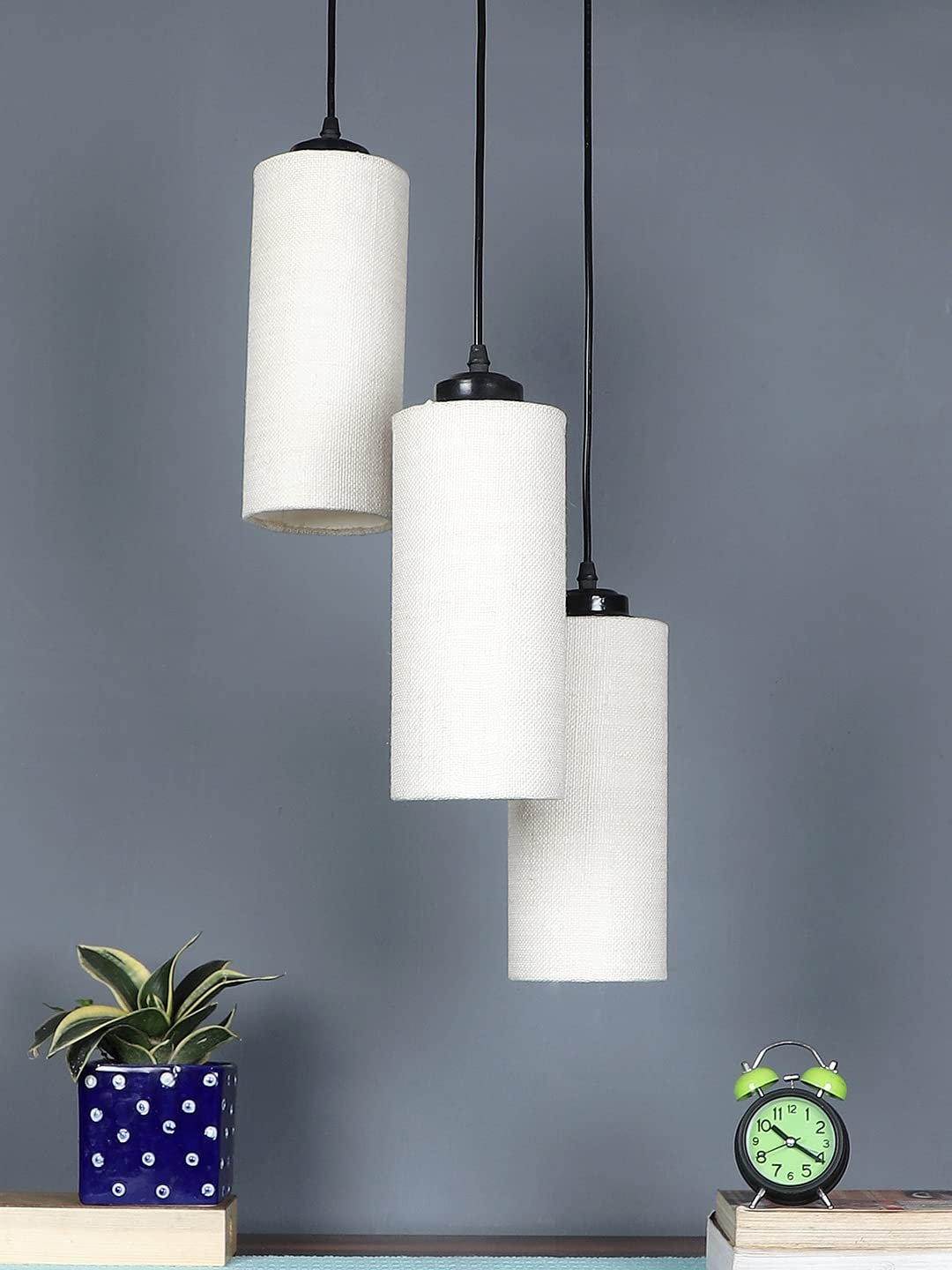 White Jute Cylindrical Cluster Hanging Lamp