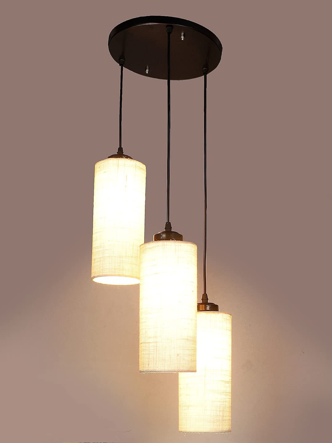 White Jute Cylindrical Cluster Hanging Lamp