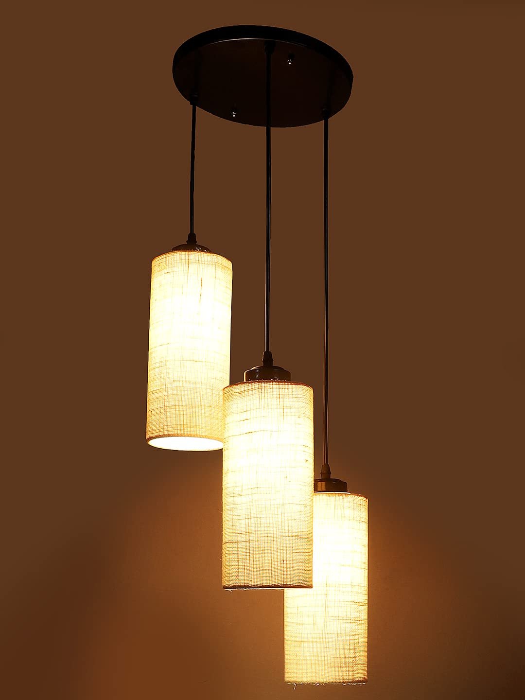 White Jute Cylindrical Cluster Hanging Lamp