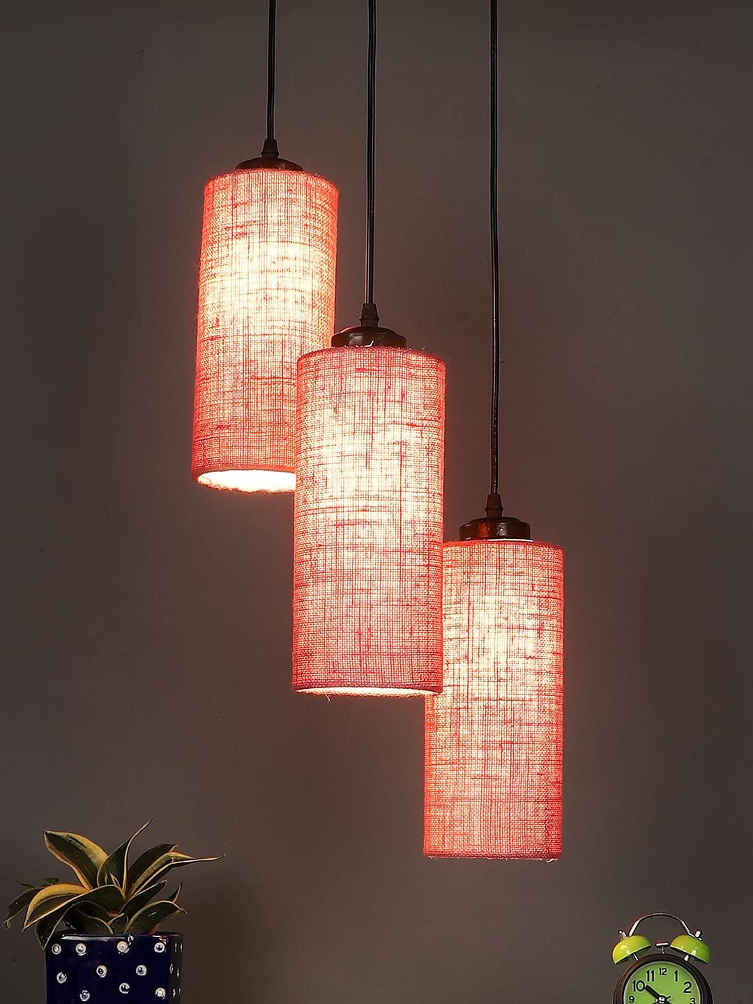 Pink Jute Cylindrical Cluster Hanging Lamp