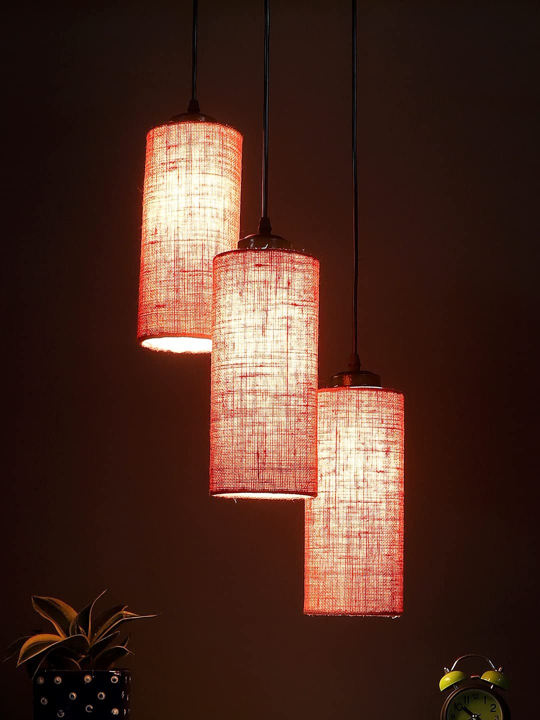 Pink Jute Cylindrical Cluster Hanging Lamp
