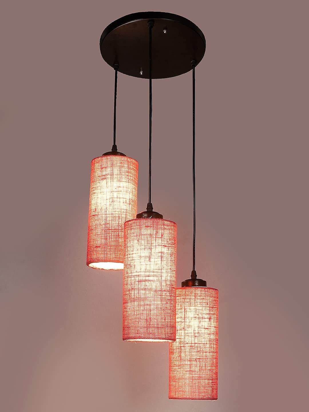 Pink Jute Cylindrical Cluster Hanging Lamp