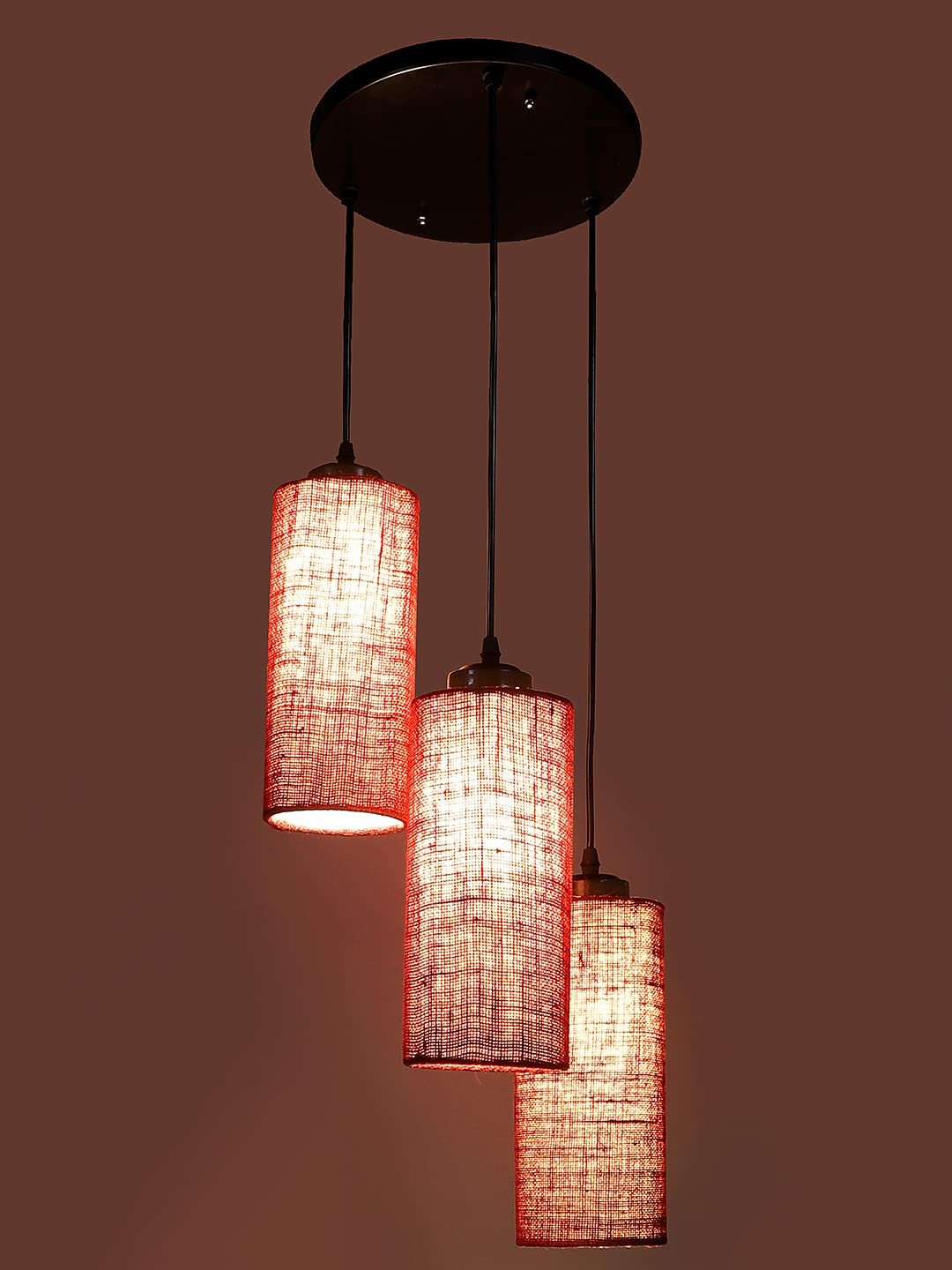 Maroon Jute Cylindrical Cluster Hanging Lamp