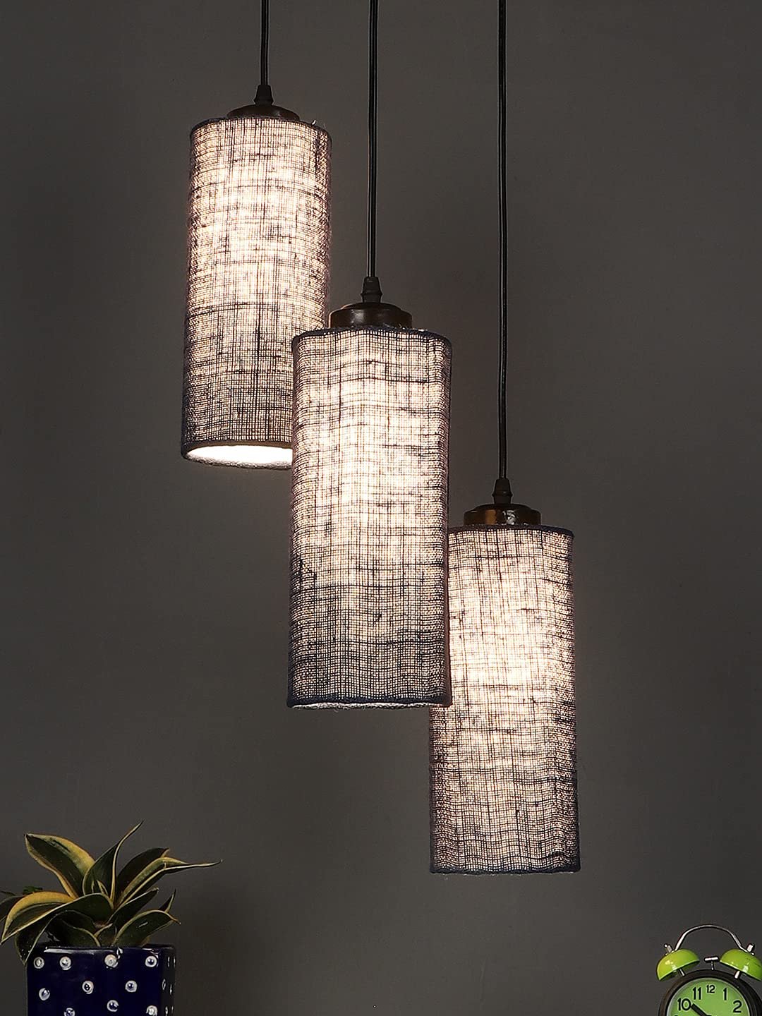 Blue Jute Cylindrical Cluster Hanging Lamp