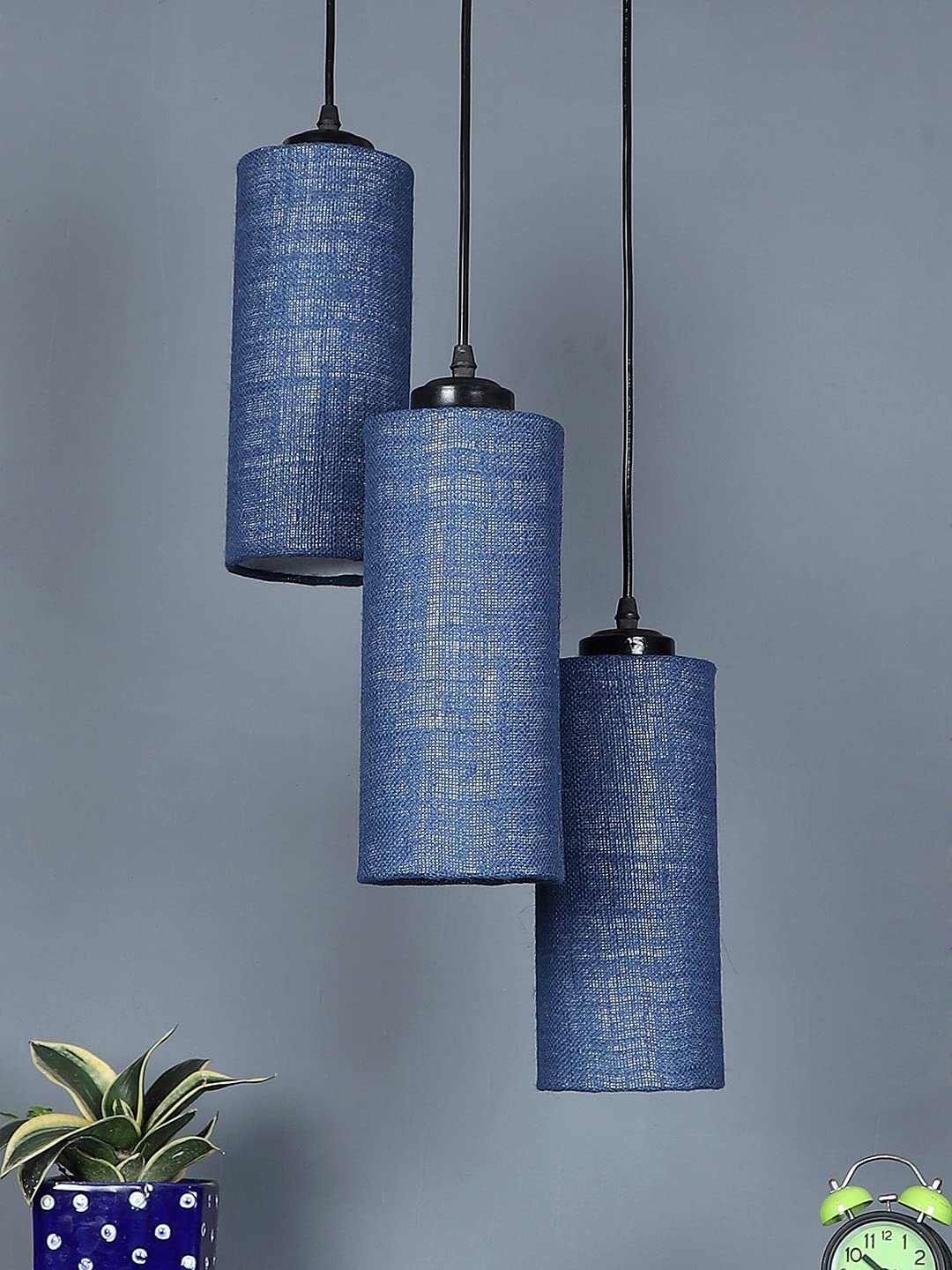 Blue Jute Cylindrical Cluster Hanging Lamp