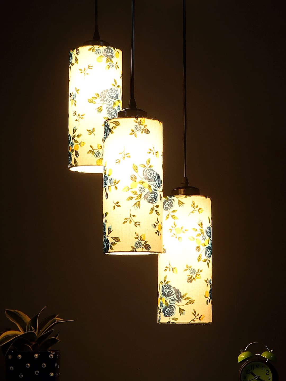 Multicolor Cotton Cylindrical Drum Cluster Hanging Lamp