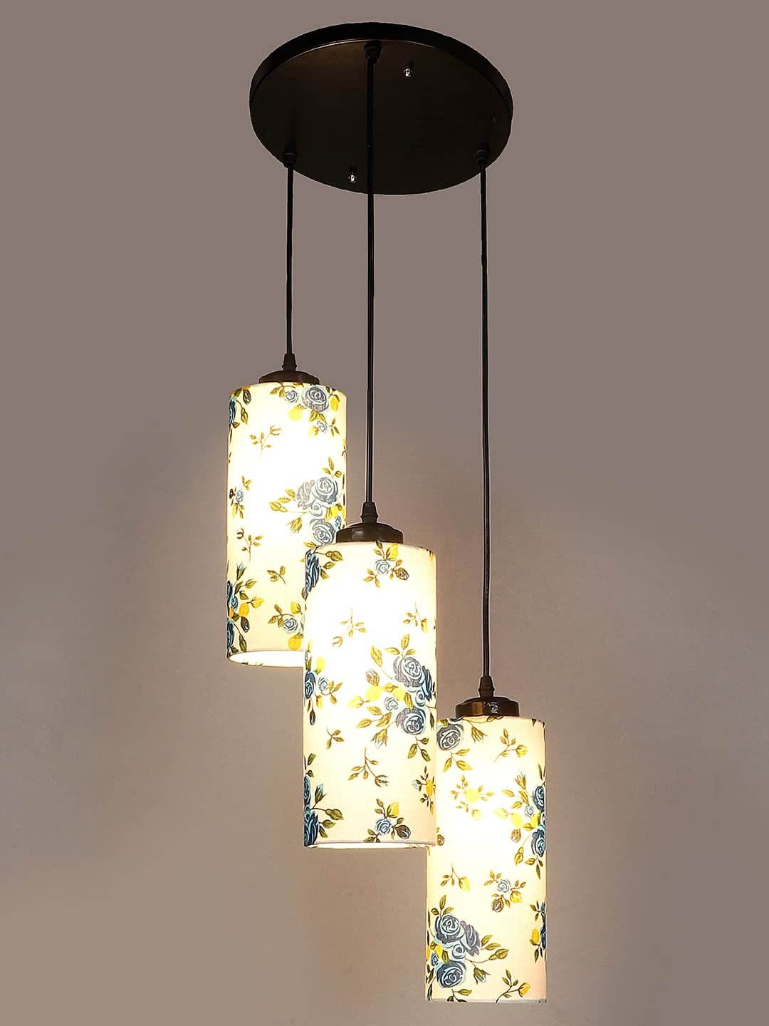 Multicolor Cotton Cylindrical Drum Cluster Hanging Lamp