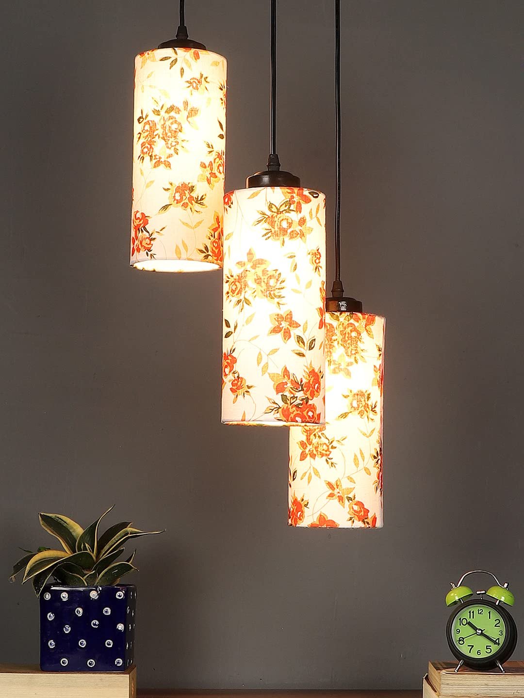 Multicolor Cotton Cylindrical Drum Cluster Hanging Lamp
