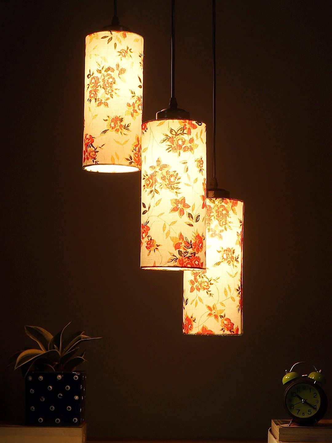 Multicolor Cotton Cylindrical Drum Cluster Hanging Lamp