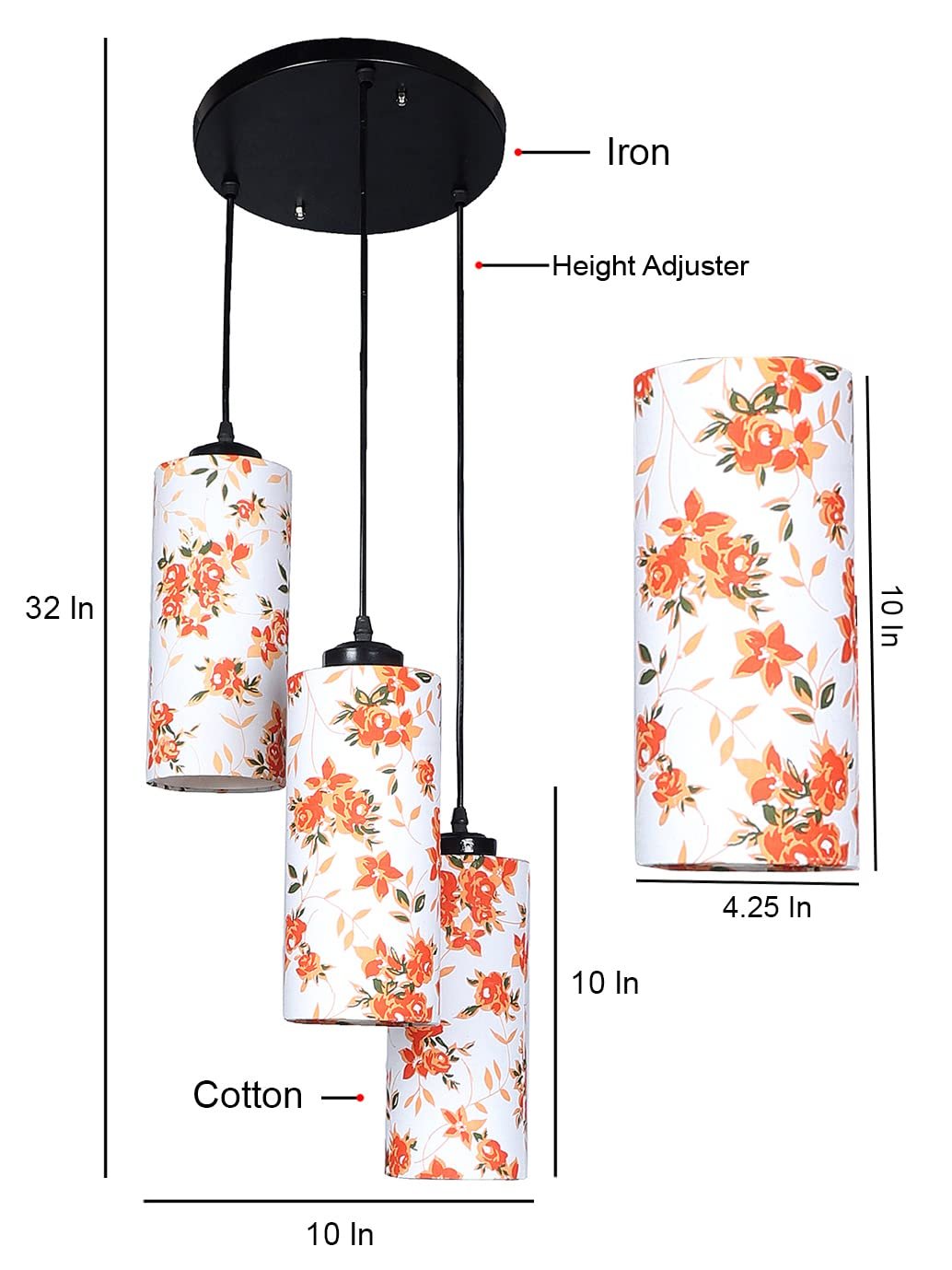 Multicolor Cotton Cylindrical Drum Cluster Hanging Lamp