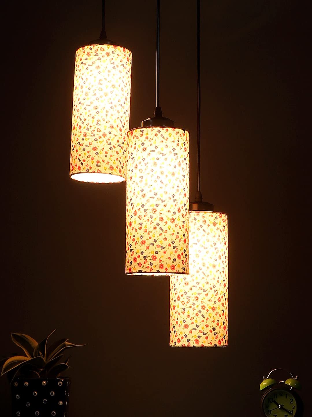 Multicolor Cotton Cylindrical Drum Cluster Hanging Lamp